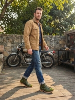 Bottes de travail pour hommes en cuir tanné végétal vert sur mesure, style western, souples, mi-mollet, à lacets, avec semelle Goodyear et bout renforcé