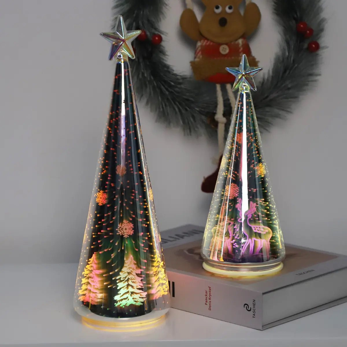 Decoración de pinos artificiales, vidrio soplado a mano, adornos navideños, Mery Christmas pop up, árbol de Navidad