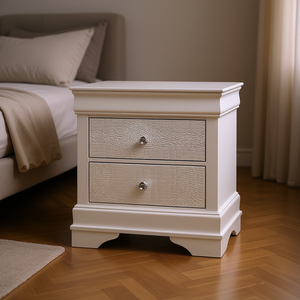 Comodino Moderno Bianco con Motivo Coccodrillo, 2 Cassetti, Arredamento Camera da Letto dal Design Elegante - Product Image 2