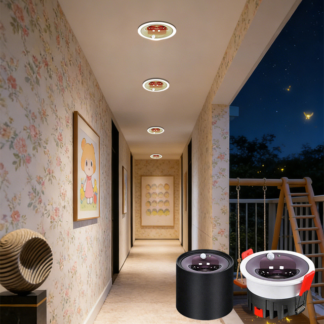 Motion Sensor LED Downlight 9W 12W PIR Anti Glare Ceiling Lamp Indoor Balcony Corridor Recessed Human Body Sening Night Light
