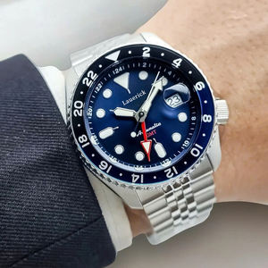 Reloj Mecánico Automático Seikot <span class=keywords><strong>5</strong></span> <span class=keywords><strong>GMT</strong></span> Azul y Negro, Deportivo, a Rayas, Resistente al Agua - Product Image 4