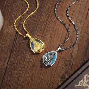 Collier pendentif Médaille Miraculeuse <span class=keywords><strong>Vierge</strong></span> Marie en gros directement <span class=keywords><strong>de</strong></span> l'usine, plaqué or 18 carats, pierre <span class=keywords><strong>de</strong></span> lune en forme <span class=keywords><strong>de</strong></span> goutte, bijoux religieux - Product Image 3