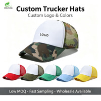 Gorra Trucker Deportiva Wins Flying Personalizada de 5 Paneles, Sin Estructura, con Camuflaje Woodland, Malla de Espuma y Detalle de Puntos