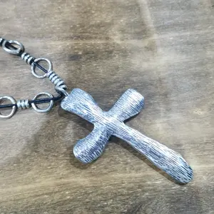 Мужское винтажное ожерелье с подвеской в виде большого Креста на регулируемом черном кожаном шнурке с бусинами