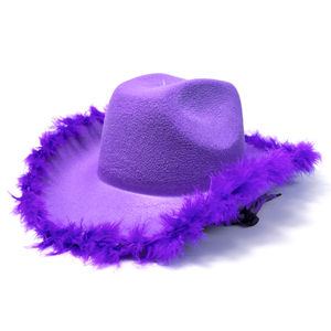 Sombrero Vaquero Rosa con Borde de Plumas Sintéticas, Sombrero de Fieltro Estilo Vaquero del Oeste para <span class=keywords><strong>Halloween</strong></span>, Navidad, Fiestas, Disfraces y Cosplay para Chicas - Product Image 3