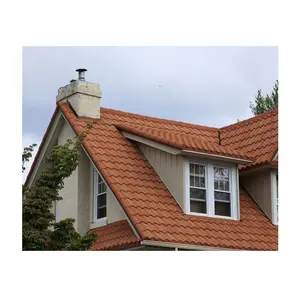 Klasik 0.4mm hafif taş kaplı çatı kiremitleri çinko çelik Galvalume Metal levha oteller için geleneksel tasarım stili