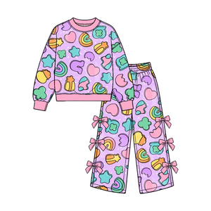 Pantalones Anchos Personalizados para Niñas Pequeñas con Lazos Laterales, Diseño Arcoíris, para el Día de San Patricio, Venta al Por Mayor, Boutique Trendyism, Algodón Orgánico - Product Image 4