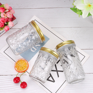 Wholesale Transparent Luxury Classic Eco-Friendly 2 oz Embossed Glass Jar Lid for Home <b>Kitchen</b> Use for Honey Candles - Product Image 1