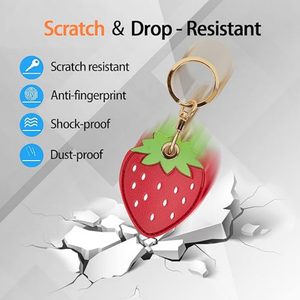 Estuche para llavero de cuero PU listo para enviar con patrón de fresa GPS AriTag llavero buscador rastreador cubierta protectora antiarañazos - Product Image 3