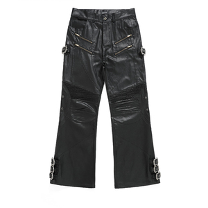 <span class=keywords><strong>Pantalon</strong></span> cargo baggy <span class=keywords><strong>noir</strong></span> multi-anneaux avec sangle moto, effet ciré vintage, style streetwear décontracté, pour homme et <span class=keywords><strong>femme</strong></span> - Product Image 3