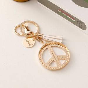 Llavero de Lujo con Símbolo de la Paz, Estilo Coreano, con Borlas, Flecos, Metal, Diamantes de Imitación y Cristal, Colgante para Bolso o Espejo Retrovisor de <span class=keywords><strong>Coche</strong></span> - Product Image 4