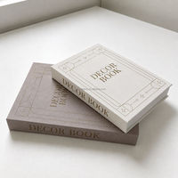Boîtes de présentation de table basse en carton, format personnalisé, avec logo de marque, design décoratif, couverture entièrement en lin, aspect faux livre, avec estampage à chaud doré