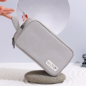 Travel Toiletry Bag Rectangle Gray Large Capacity With Zipper For Trip Storage - Product Image 1