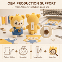 Figurine en peluche personnalisée avec détails de boutons, visage brodé, poupée mascotte douce pour la vente en gros de produits IP OEM