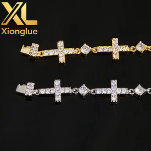 Luxury Gold Plated 5MM Iced Out <b>Chain</b> Bracelet Elastic Clasp Small <b>Cross</b> Design Bling Zircon Stones Fine Jewelry - Product Image 3