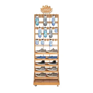رف عرض دوار متعدد الاستخدام للمتاجر عرض الأحذية ذو علامة تجارية للمتاجر باللون الذهبي والمعدن