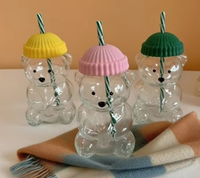 Offre Spéciale – Nouvelle Bouteille d'Eau en Verre Transparent en Forme d'Ours Mignon avec Couvercle en Silicone et Paille pour la Maison et la Restauration