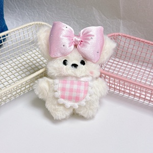 Porte-clés Lapin en Peluche Kawaii avec Nœud en Satin et Tablier à Carreaux, Pendentif de Sac Mignon pour Filles, Idéal comme Cadeau - Product Image 3
