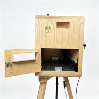 Photomaton vintage en bois avec écran tactile 15,6 pouces, anneau lumineux LED, hauteur de caméra réglable, impression instantanée pour mariage, fête, événement