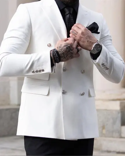 White Groom Suit Custom Made Groomsmen White Groom Double Breasted Men Suits Wedding/Prom Best Man Blazer Jacket