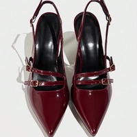 Escarpins slingback en cuir verni bordeaux pour femme, à bout pointu et double boucle, style Mary Jane, chaussures élégantes pour soirée, bureau, mariage
