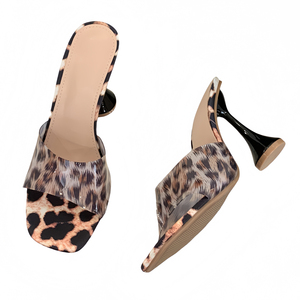 New <b>Leopard</b> <b>Print</b> Women's High Heels Fashion Open Toe Square Head <b>Slippers</b> Breathable Outdoor Summer Autumn Spring - Product Image 5