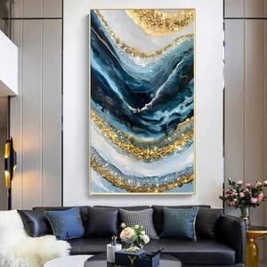 Venta al por mayor de fábrica: Cuadros colgantes LED de porcelana de cristal abstractos de lujo, base de lienzo personalizada, decoración de paisajes para sala de estar - Product Image 4