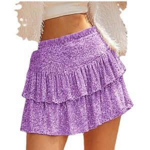 New Autumn Cross-Border <b>Sequin</b> <b>Skirt</b> for Women Sexy Short Pleated Chiffon <b>Skirt</b> with Natural Waistline Pure Color - Product Image 3