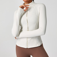 Veste de yoga pour femme anti-transpiration, coupe ajustée, col montant, fermeture éclair intégrale, manches longues, en nylon et élasthanne, vêtement de sport