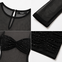 Robe mini moulante à manches longues en maille transparente à paillettes, personnalisable OEM/ODM, marque privée, fabricant en gros pour soirées et clubs