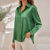 Chemisier élégant en satin pour femme, à col boutonné, manches longues, couleur unie, idéal pour le bureau et les trajets quotidiens, vente en gros
