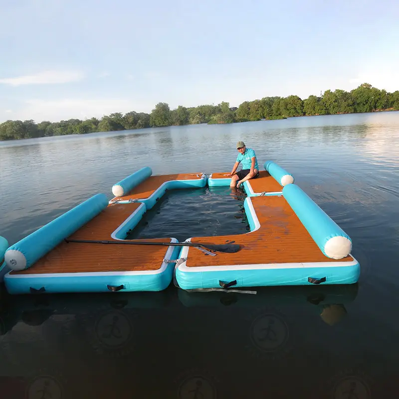 OEM Inflatable Dock Floating Raft Couch L-Shape Inflatable Swim Island Inflatable Water Jet Ski Dock Floats Platform