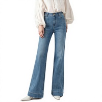 Jean en denim rétro taille haute à jambe large pour femme, pantalon sarouel décontracté amincissant