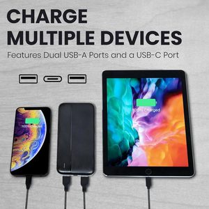 Petite batterie externe à charge rapide 10000mAh Haute capacité Chargeur de batterie externe 2 ports USB Micro USB-C Affichage LED Batterie polymère au lithium Modèle - Product Image 5