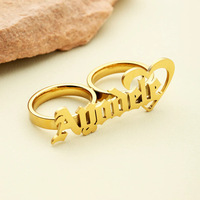 Nouvelle bague classique en acier inoxydable plaqué or 18 carats avec double lettre personnalisable, cadeau de mariage pour femme, bijoux
