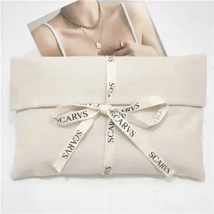 Costom Logo Printing White Envelope Cotton Canvas Clothes Pillow Pouch Bag With Cotton Bow Envelope Dust Pouch