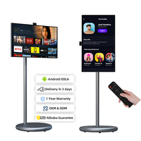 Téléviseur intelligent Android LED HDTV 27 pouces 128 Go avec haut-parleur intégré sur roulettes Portable