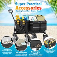 Chariot de plage pliable robuste avec grandes roues, poignée réglable, capacité de charge de 450 lb, plateforme, sac isotherme, chariot à main pliable