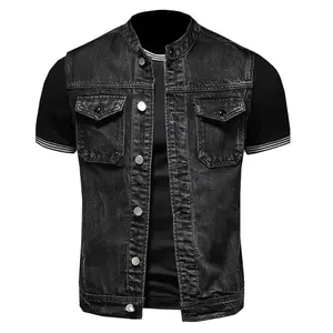 Hot Selling Cool Men's Jacket Black Denim Vest With Two Chest Pockets Wholesale Custom
