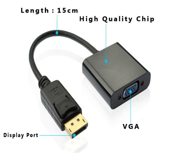 DP to VGA Converter Cable Mini 5" 4K Twisted Pair PVC Jacket 24K Gold Plated for Projector and Monitor