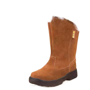Snow Boots Thick Cowhide Wool Lined Unisex Mid Heel Winter Warm Anti <b>Slip</b> For Cold Weather - Product Image 2