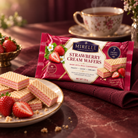 Emballage personnalisé imprimé pour biscuits gaufrettes à la crème de fraise avec scellage arrière et estampage doré pour snacks fourrés à la crème de fruits