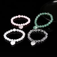 JD GEMS vente en gros de pierres précieuses en pierre naturelle Bracelet en quartz rose de 8mm Bracelet en pierre de jade en cristal de guérison avec breloque pendentif en forme de cœur
