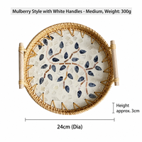 Plateau de service en rotin tressé fait main, style mosaïque artistique, design nordique, avec poignées blanches moyennes, idéal pour cadeau de mariage ou décoration de table