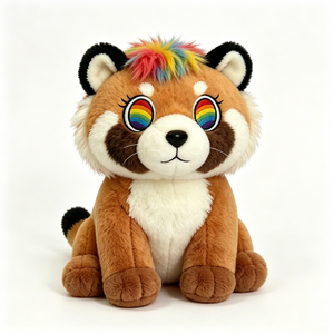 Peluche panda rouge aux yeux arc-en-ciel personnalisée, adorable peluche panda rouge, jouet en peluche panda rouge, peluche panda rouge aux poils multicolores - Product Image 1