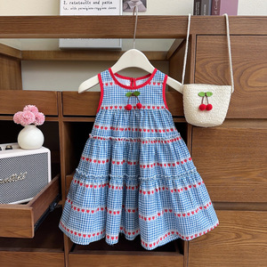 Robes d'été 2026 sans manches style princesse <span class=keywords><strong>pour</strong></span> petites filles avec sac tissé - Product Image 1