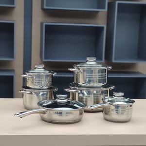 欧美现代时尚12件套不锈钢201炊具套装电磁炉燃气灶不粘涂层玻璃五层锅具 - Product Image 3