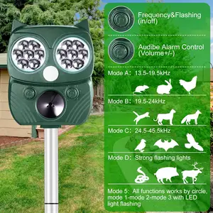 Outdoor Solar Ultrasonic Animal Repeller With Flashing Light Motion Activated Rodent Deterrent