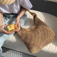 Beau sac fourre-tout en paille fait à la main en l, sac de plage Fashion pour femme avec poignée en Pu de grande capacité