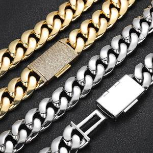 Cadenas <span class=keywords><strong>Cubana</strong></span>, venta al por mayor, joyería de Hip Hop de lujo, Gargantilla chapada en oro de 14K, 18K, <span class=keywords><strong>24K</strong></span>, collar de cadena de eslabones cubanos de Miami sólido para hombres - Product Image 6